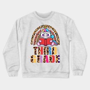 Third Grade Rainbow Leopard Funny Unicorn Teacher Student School Crewneck Sweatshirt